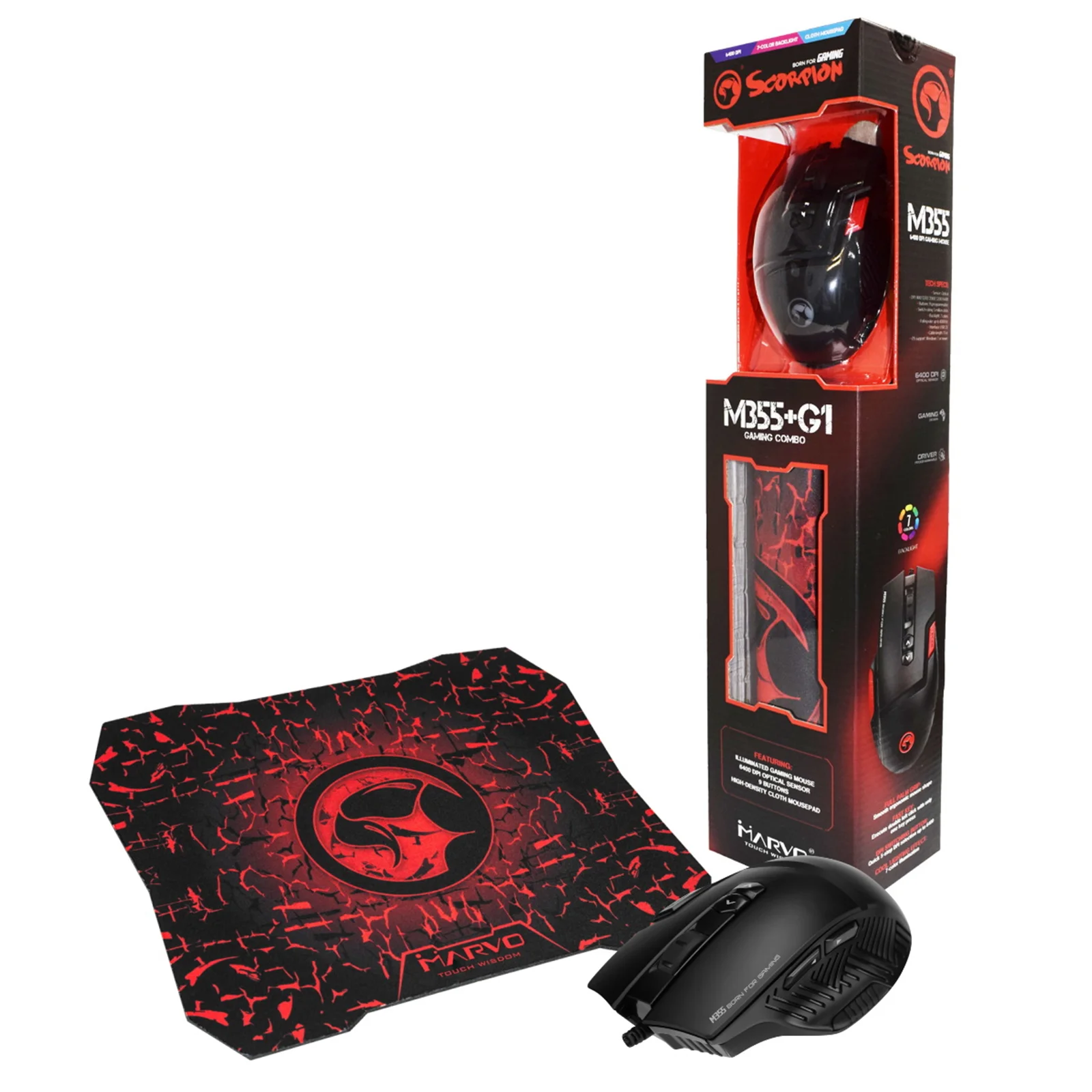 KIT MARVO SCORPION MOUSE+MOUSE PAD M355G1 imagen 2