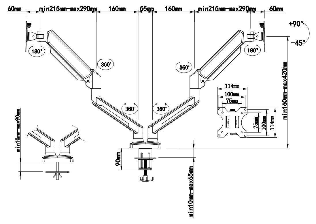 SOPORTE DE PARED PARA MONITOR TH02S 13" A 32" negro imagen 3