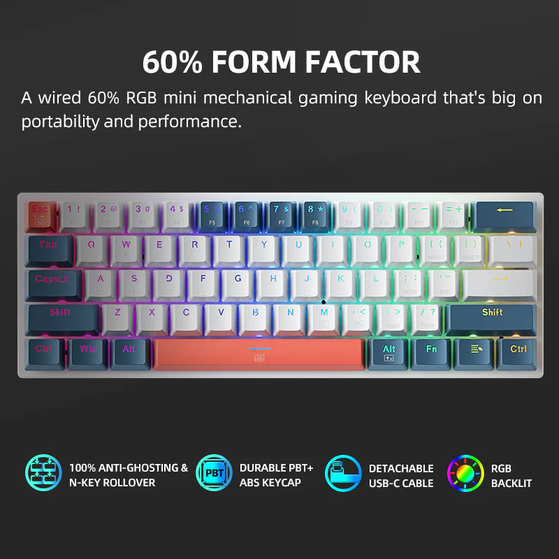 TECLADO GAMER MACHENIKE K500-B61W MODO RGB 60% (Open Box) imagen 2