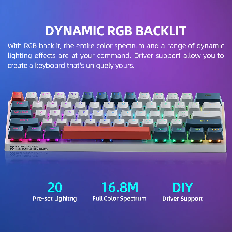 TECLADO GAMER MACHENIKE K500-B61W MODO RGB 60% (Open Box) imagen 3